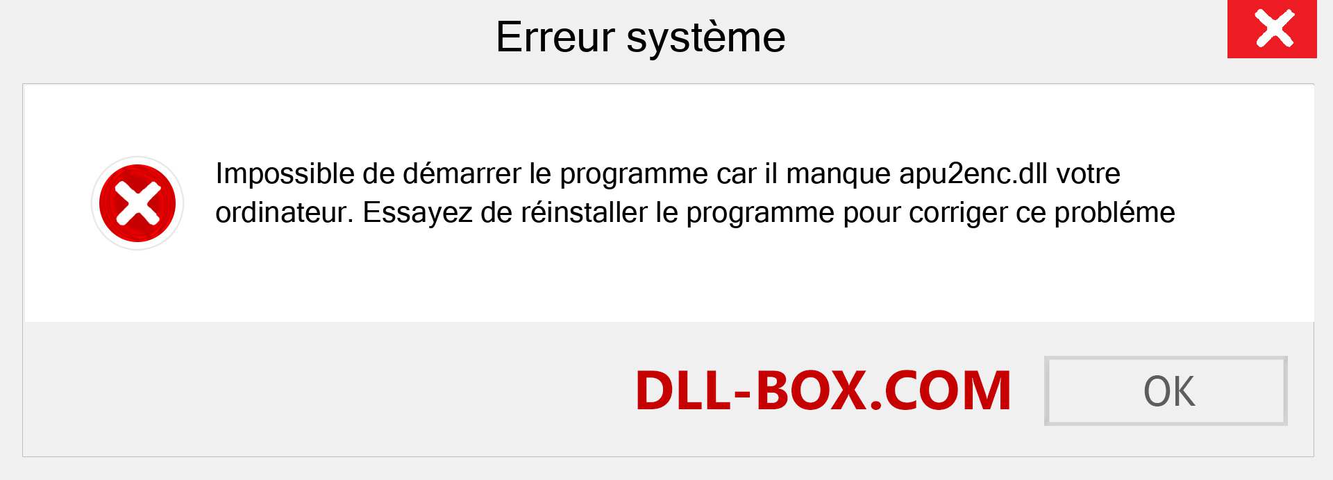 Le fichier apu2enc.dll est manquant ?. Télécharger pour Windows 7, 8, 10 - Correction de l'erreur manquante apu2enc dll sur Windows, photos, images